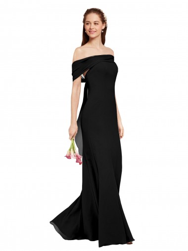 Negro Sirena Hombros Descubiertos Gasa Largo Vestidos de dama de honor / Vestidos de fiesta