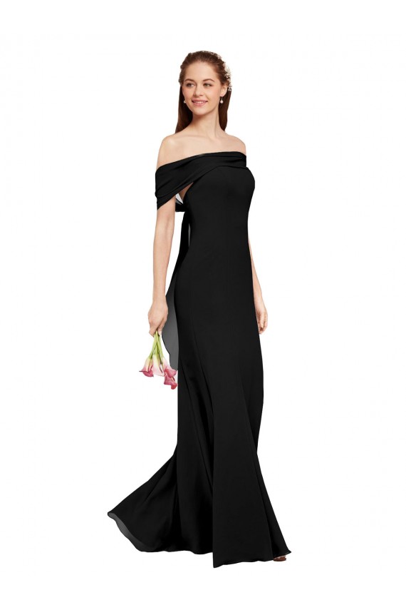 Negro Sirena Hombros Descubiertos Gasa Largo Vestidos de dama de honor / Vestidos de fiesta