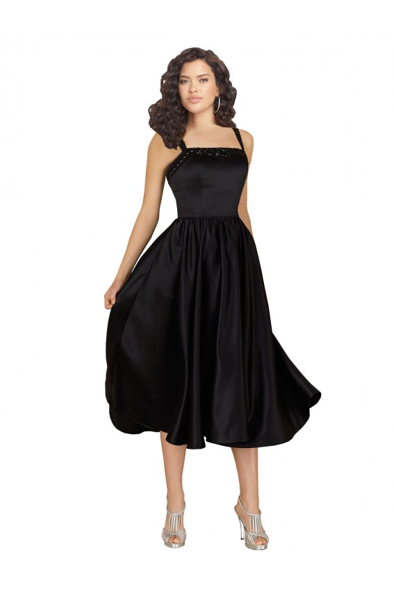 Negro línea A Cuadrado Satén Corto Vestidos de dama de honor / Vestidos de fiesta / Vestidos de cóctel