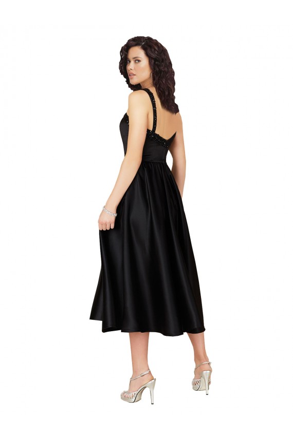 Negro línea A Cuadrado Satén Corto Vestidos de dama de honor / Vestidos de fiesta / Vestidos de cóctel