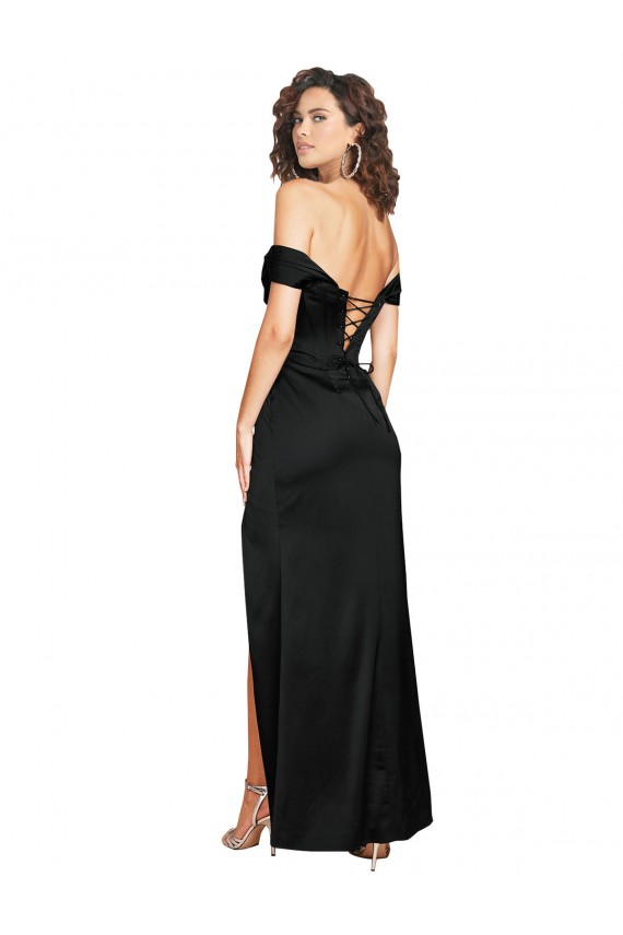 Negro línea A Cuello de Corazón Satén sedoso Largo Formales Vestidos de dama de honor / Vestidos de fiesta