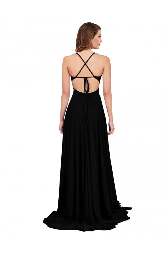 Negro línea A Cuello en V Spandex Largo Formales Vestidos de dama de honor / Vestidos de fiesta