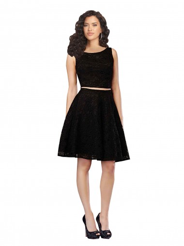 Negro línea A Cuello joya Encaje Corto Vestidos de dama de honor / Vestidos de cóctel