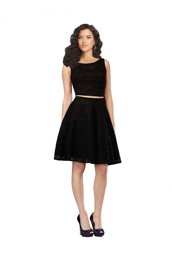 Negro línea A Cuello joya Encaje Corto Vestidos de dama de honor / Vestidos de cóctel