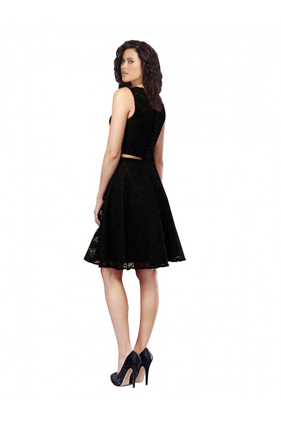 Negro línea A Cuello joya Encaje Corto Vestidos de dama de honor / Vestidos de cóctel