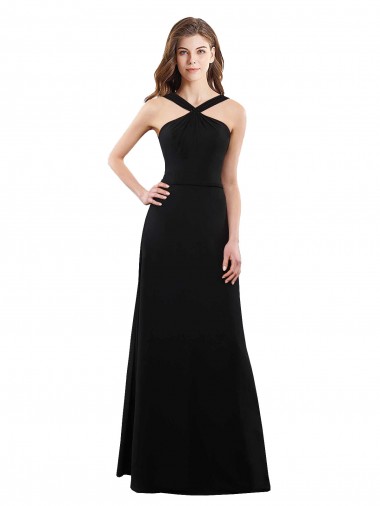 Negro línea A Halter Gasa Largo Vestidos de dama de honor