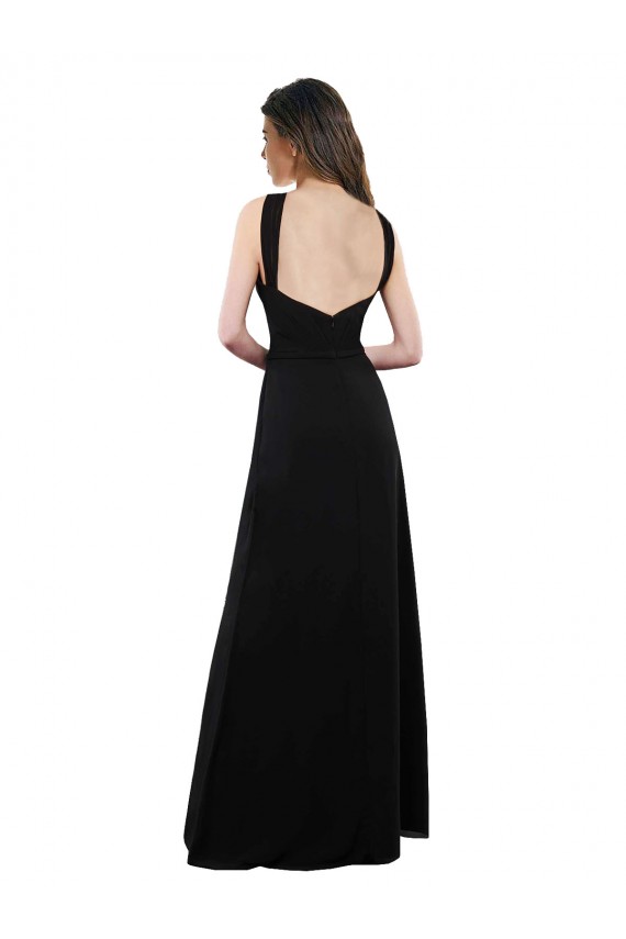 Negro línea A Halter Gasa Largo Vestidos de dama de honor