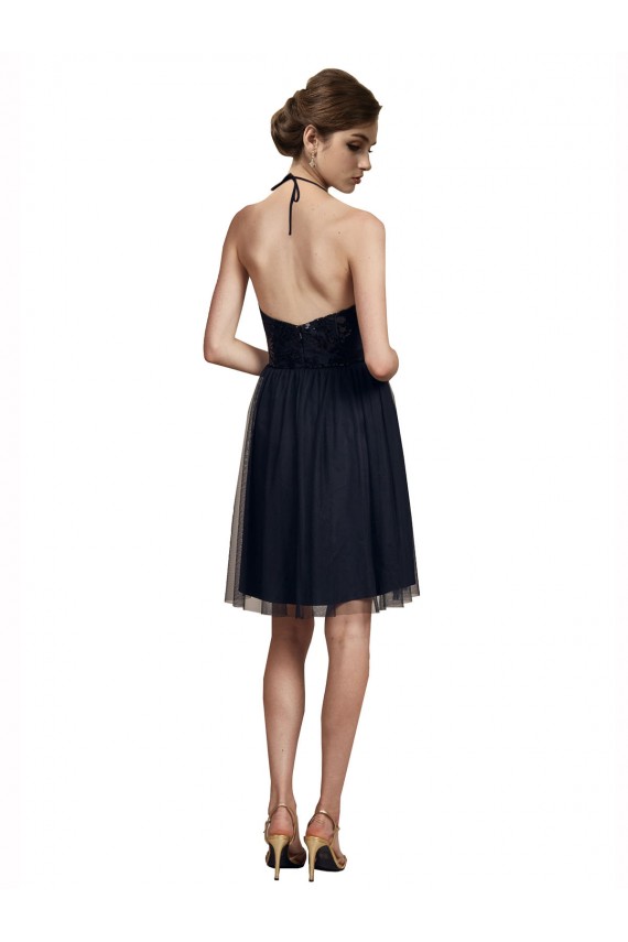 Negro línea A Halter Tul Corto Vestidos de dama de honor