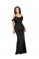 Negro línea A Hombros Descubiertos Satén sedoso Largo Formales Vestidos de dama de honor / Vestidos de fiesta