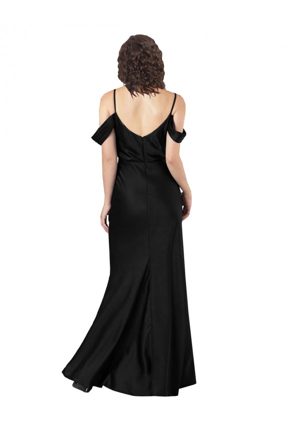 Negro línea A Hombros Descubiertos Satén sedoso Largo Formales Vestidos de dama de honor / Vestidos de fiesta