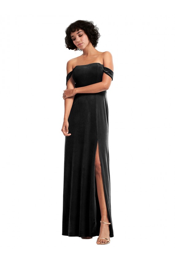 Negro línea A Hombros Descubiertos Sin tirantes Terciopelo Elástico Largo Formales Vestidos de dama de honor / Vestidos de fiesta