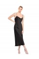 Negro línea A Tirantes espagueti Midi Satén elástico Corto Formales Vestidos de dama de honor / Vestidos de fiesta / Vestidos de cóctel