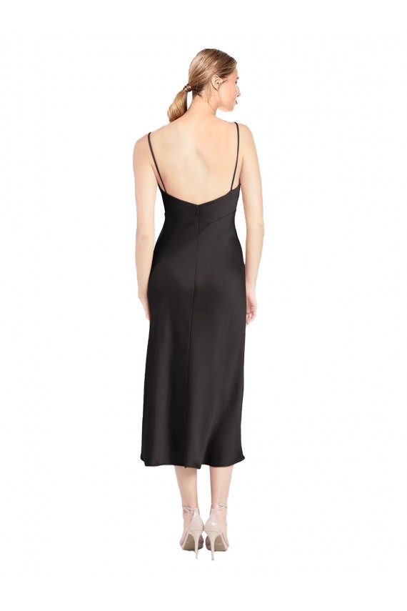 Negro línea A Tirantes espagueti Midi Satén elástico Corto Formales Vestidos de dama de honor / Vestidos de fiesta / Vestidos de cóctel