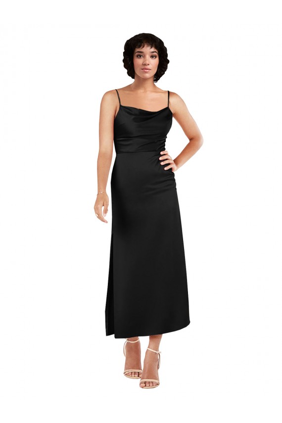 Negro línea A Tirantes espagueti Satén sedoso Corto Formales Vestidos de dama de honor / Vestidos de fiesta / Vestidos de cóctel