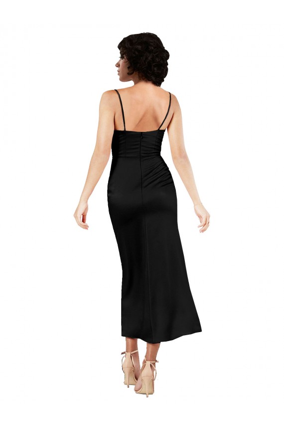 Negro línea A Tirantes espagueti Satén sedoso Corto Formales Vestidos de dama de honor / Vestidos de fiesta / Vestidos de cóctel