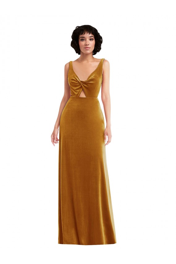 Oro Trompeta Cuello en V Terciopelo Elástico Largo Vestidos de dama de honor / Vestidos de fiesta