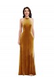 Oro Trompeta Halter Cuello Alto Terciopelo Elástico Largo Vestidos de dama de honor / Vestidos de fiesta
