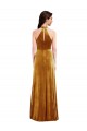 Oro Trompeta Halter Cuello Alto Terciopelo Elástico Largo Vestidos de dama de honor / Vestidos de fiesta