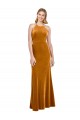 Oro línea A Halter Cuello Alto Terciopelo Elástico Largo Formales Vestidos de dama de honor / Vestidos de fiesta