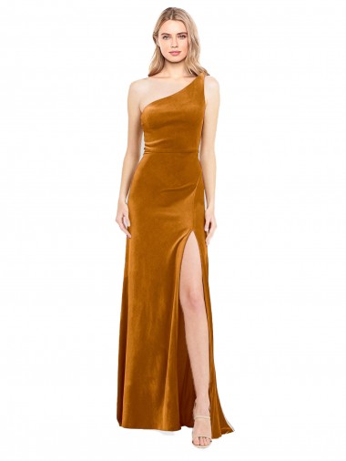 Oro línea A Un Hombre Terciopelo Elástico Largo Formales Vestidos de dama de honor / Vestidos de fiesta