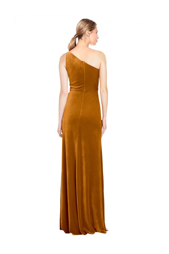 Oro línea A Un Hombre Terciopelo Elástico Largo Formales Vestidos de dama de honor / Vestidos de fiesta