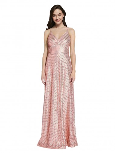 Oro rosa Cubierta Cuello en V Lentejuela Largo Formales Vestidos de dama de honor / Vestidos de fiesta