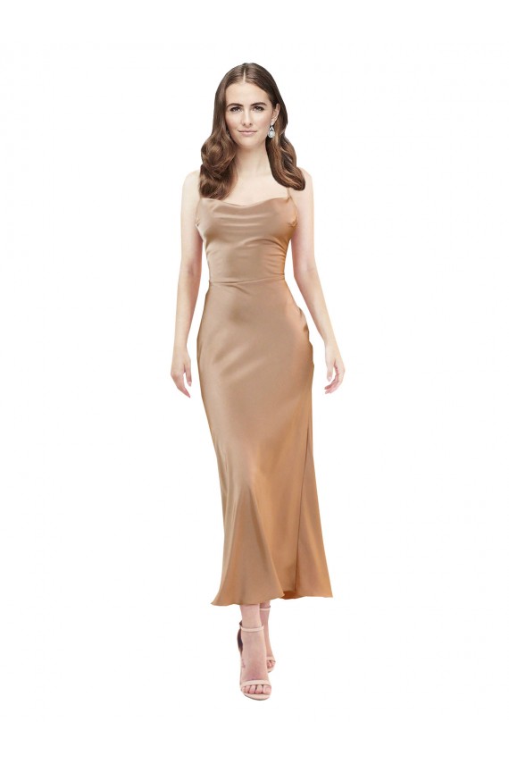Oro rosa Cubierta Midi Satén sedoso Corto Formales Vestidos de dama de honor / Vestidos de fiesta / Vestidos de cóctel