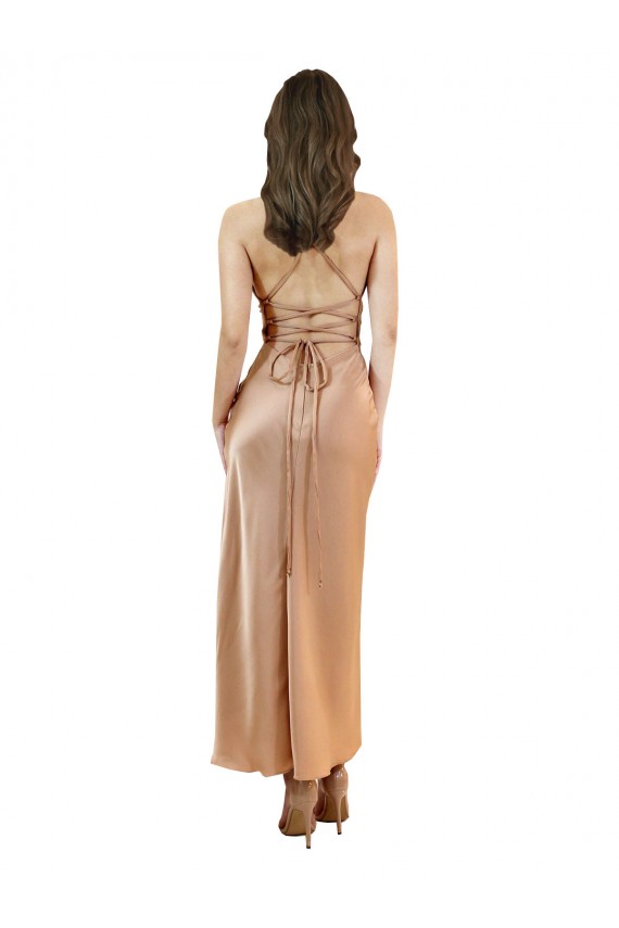 Oro rosa Cubierta Midi Satén sedoso Corto Formales Vestidos de dama de honor / Vestidos de fiesta / Vestidos de cóctel
