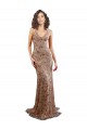 Oro rosa Sirena Cuello en V Cuello Alto Crepé Elástico Lentejuela Tul Largo Formales Vestidos de dama de honor / Vestidos de fiesta