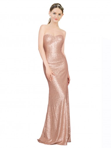Oro rosa línea A Cuello de Corazón Lentejuela Largo Formales Vestidos de dama de honor / Vestidos de fiesta