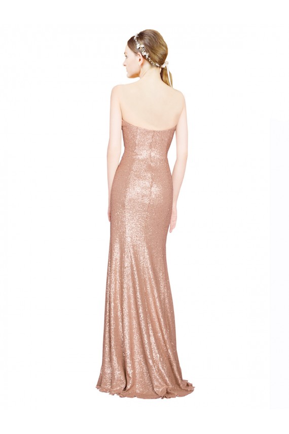 Oro rosa línea A Cuello de Corazón Lentejuela Largo Formales Vestidos de dama de honor / Vestidos de fiesta