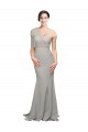 Ostra Plata Sirena Un Hombre Cuello de Corazón Barrer tren Crepé Elástico Tul Largo Formales Vestidos de dama de honor / Vestidos de fiesta