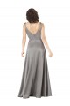 Pearl Grey línea A Cuello en V Satén sedoso Largo Formales Vestidos de dama de honor / Vestidos de fiesta