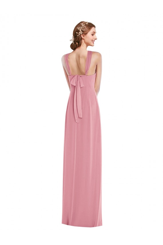 Piel rosa línea A Halter Gasa Largo Vestidos de dama de honor