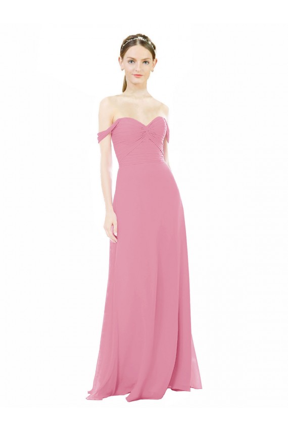 Piel rosa línea A Hombros Descubiertos Gasa Largo Vestidos de dama de honor