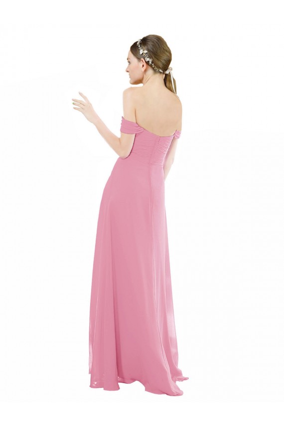 Piel rosa línea A Hombros Descubiertos Gasa Largo Vestidos de dama de honor