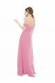 Piel rosa línea A Hombros Descubiertos Gasa Largo Vestidos de dama de honor