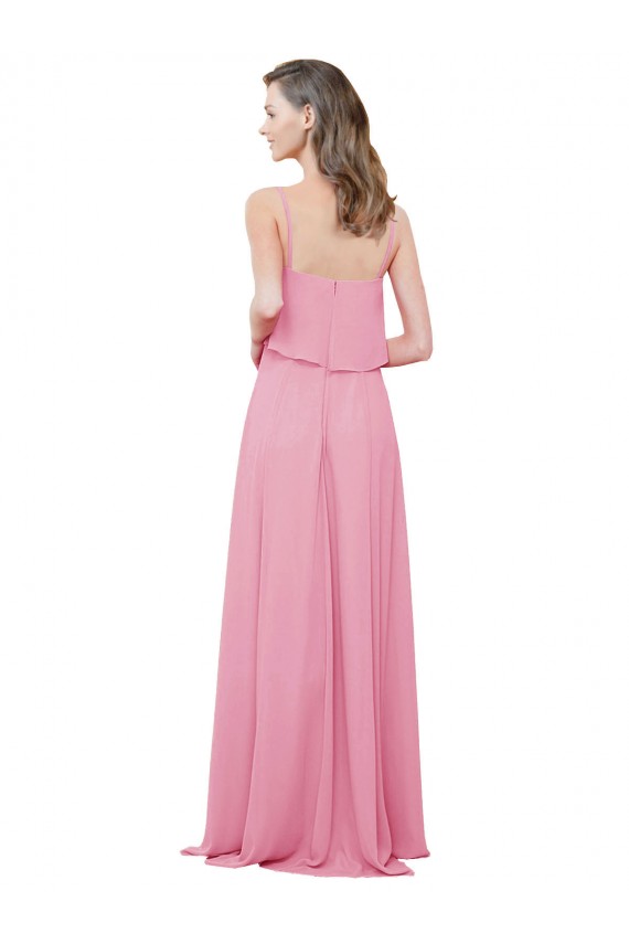 Piel rosa línea A Tirantes espagueti Gasa Largo Vestidos de dama de honor
