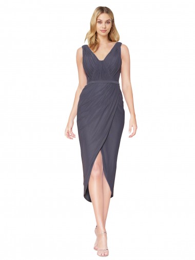 Pizarra gris Sirena Cuello en V Cuello Alto Cóctel Gasa Corto Asimétrico Formales Vestidos de dama de honor / Vestidos de fiesta