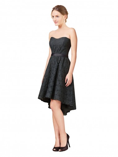 Pizarra gris línea A Cuello de Corazón Encaje Corto Asimétrico Vestidos de dama de honor / Vestidos de cóctel / Vestidos para homecoming
