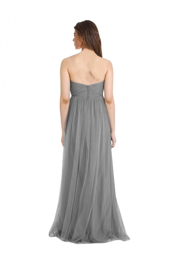 Pizarra gris línea A Cuello de Corazón Tul Largo Vestidos de dama de honor