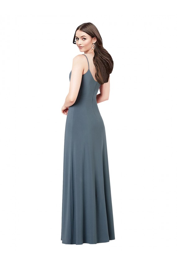 Pizarra gris línea A Cuello en V Spandex Largo Vestidos de dama de honor / Vestidos de fiesta