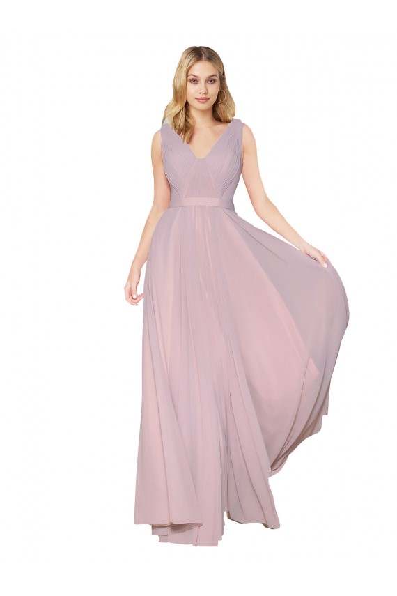 Primavera línea A Cuello en V Cuello Alto Gasa Largo Formales Vestidos de dama de honor / Vestidos de fiesta