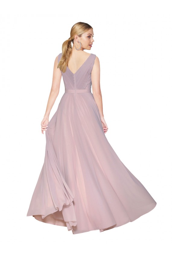Primavera línea A Cuello en V Cuello Alto Gasa Largo Formales Vestidos de dama de honor / Vestidos de fiesta