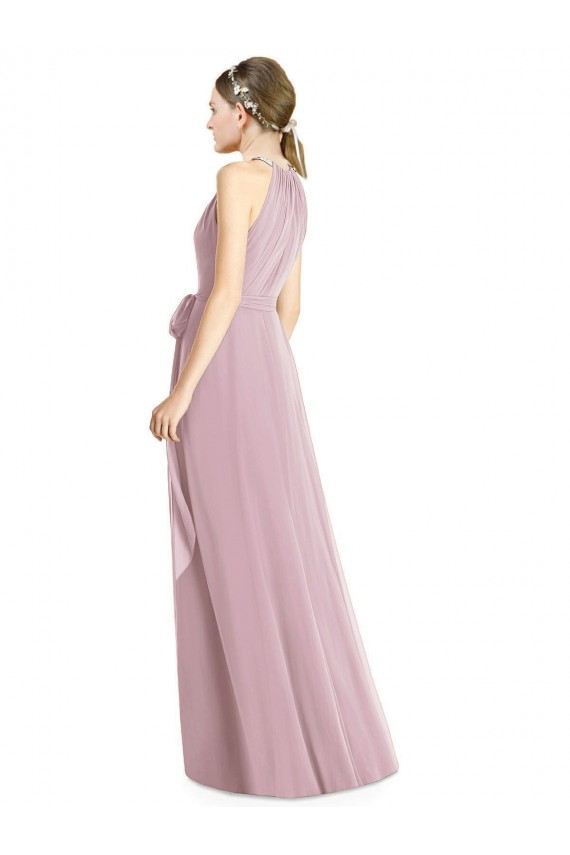 Primavera línea A Halter Gasa Largo Vestidos de dama de honor