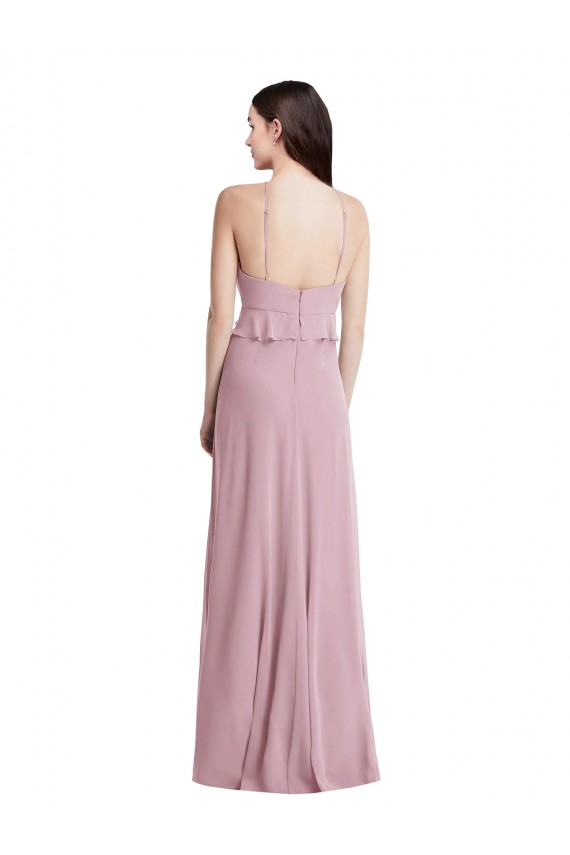Primavera línea A Halter Gasa Largo Vestidos de dama de honor