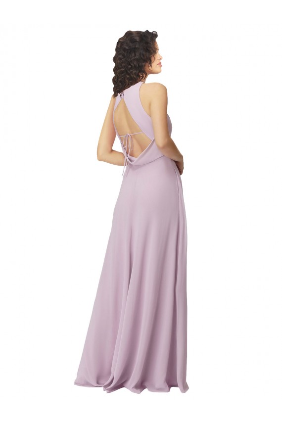 Resplandor rosa línea A Halter Cuello Alto Gasa Largo Vestidos de dama de honor