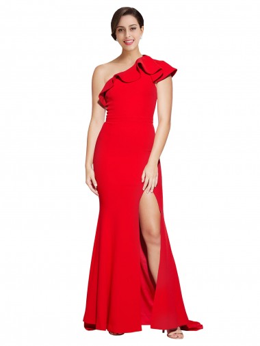 Rojo Cubierta Un Hombre Barrer tren Crepé Elástico Largo Vestidos de dama de honor / Vestidos de fiesta