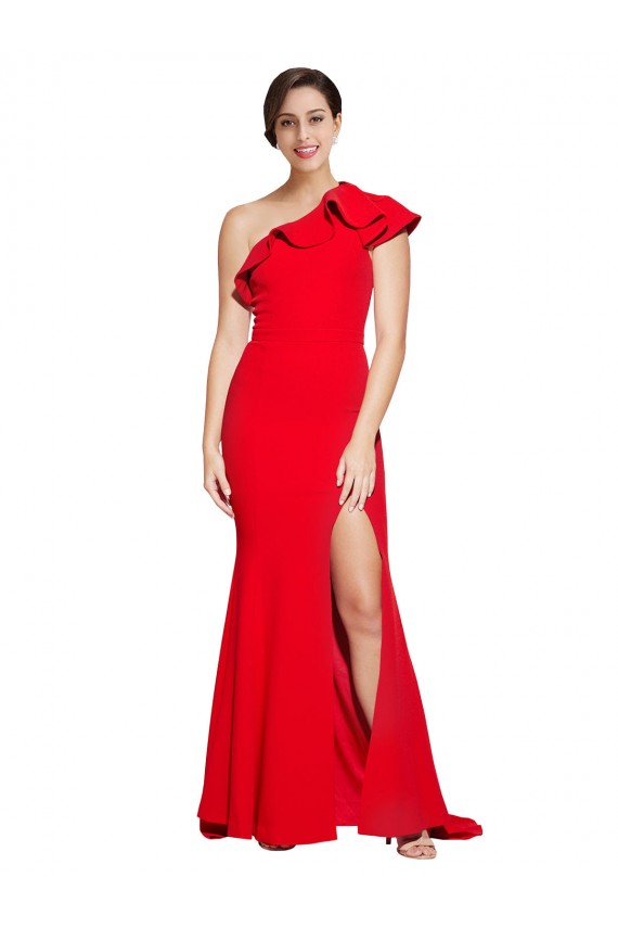 Rojo Cubierta Un Hombre Barrer tren Crepé Elástico Largo Vestidos de dama de honor / Vestidos de fiesta