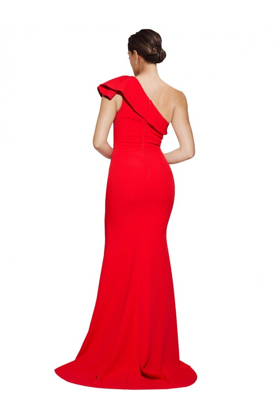 Rojo Cubierta Un Hombre Barrer tren Crepé Elástico Largo Vestidos de dama de honor / Vestidos de fiesta